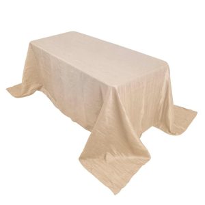 Taffeta & Velvet |  90″x132″ Beige Accordion Crinkle Taffeta Seamless Rectangular Tablecloth for 6 Foot Table With Floor-Length Drop