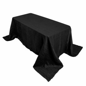 Taffeta & Velvet |  90″x132″ Black Accordion Crinkle Taffeta Seamless Rectangular Tablecloth for 6 Foot Table With Floor-Length Drop