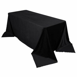 Taffeta & Velvet |  90″x132″ Black Seamless Premium Velvet Rectangle Tablecloth, Reusable Linen for 6 Foot Table With Floor-Length Drop