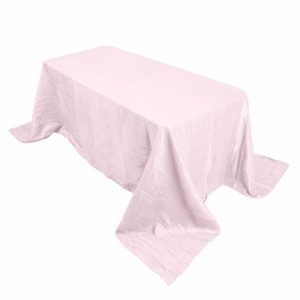 Taffeta & Velvet |  90″x132″ Blush Accordion Crinkle Taffeta Seamless Rectangular Tablecloth for 6 Foot Table With Floor-Length Drop