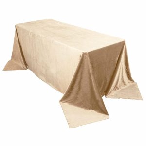 Taffeta & Velvet |  90″x132″ Champagne Seamless Premium Velvet Rectangle Tablecloth, Reusable Linen for 6 Foot Table With Floor-Length Drop