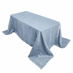 Taffeta & Velvet |  90″x132″ Dusty Blue Accordion Crinkle Taffeta Seamless Rectangular Tablecloth for 6 Foot Table With Floor-Length Drop