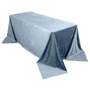 Taffeta & Velvet |  90″x132″ Dusty Blue Seamless Premium Velvet Rectangle Tablecloth, Reusable Linen for 6 Foot Table With Floor-Length Drop