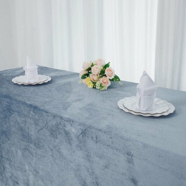 Taffeta & Velvet |  90″x132″ Dusty Blue Seamless Premium Velvet Rectangle Tablecloth, Reusable Linen for 6 Foot Table With Floor-Length Drop