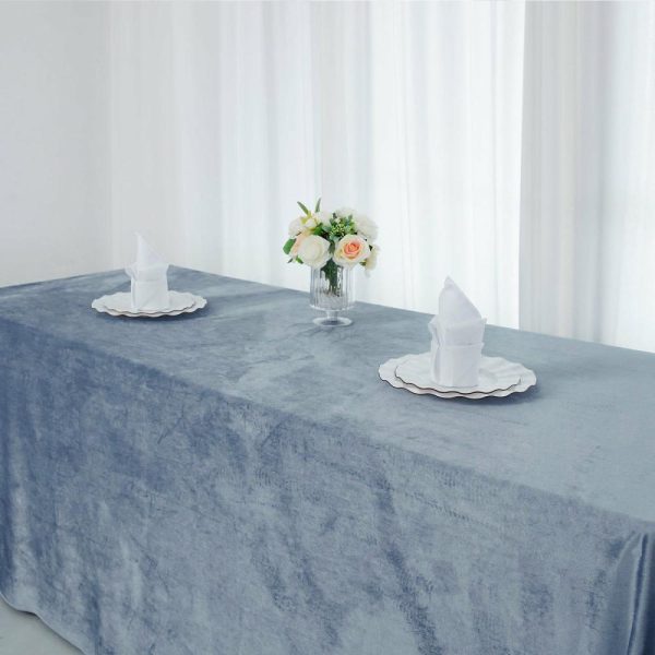 Taffeta & Velvet |  90″x132″ Dusty Blue Seamless Premium Velvet Rectangle Tablecloth, Reusable Linen for 6 Foot Table With Floor-Length Drop