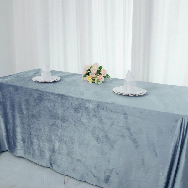 Taffeta & Velvet |  90″x132″ Dusty Blue Seamless Premium Velvet Rectangle Tablecloth, Reusable Linen for 6 Foot Table With Floor-Length Drop