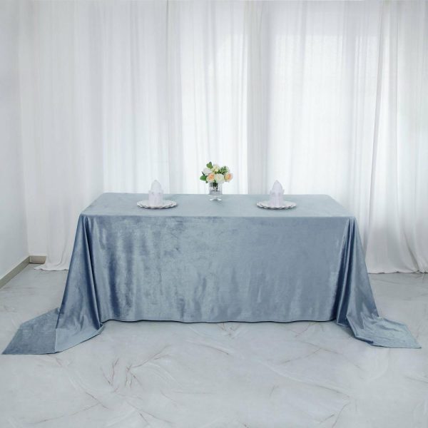 Taffeta & Velvet |  90″x132″ Dusty Blue Seamless Premium Velvet Rectangle Tablecloth, Reusable Linen for 6 Foot Table With Floor-Length Drop