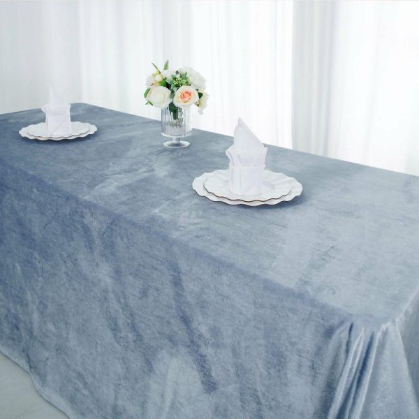 Taffeta & Velvet |  90″x132″ Dusty Blue Seamless Premium Velvet Rectangle Tablecloth, Reusable Linen for 6 Foot Table With Floor-Length Drop