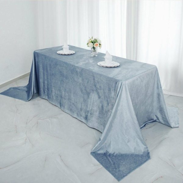 Taffeta & Velvet |  90″x132″ Dusty Blue Seamless Premium Velvet Rectangle Tablecloth, Reusable Linen for 6 Foot Table With Floor-Length Drop