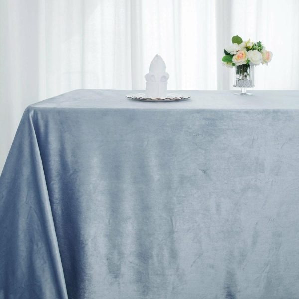 Taffeta & Velvet |  90″x132″ Dusty Blue Seamless Premium Velvet Rectangle Tablecloth, Reusable Linen for 6 Foot Table With Floor-Length Drop