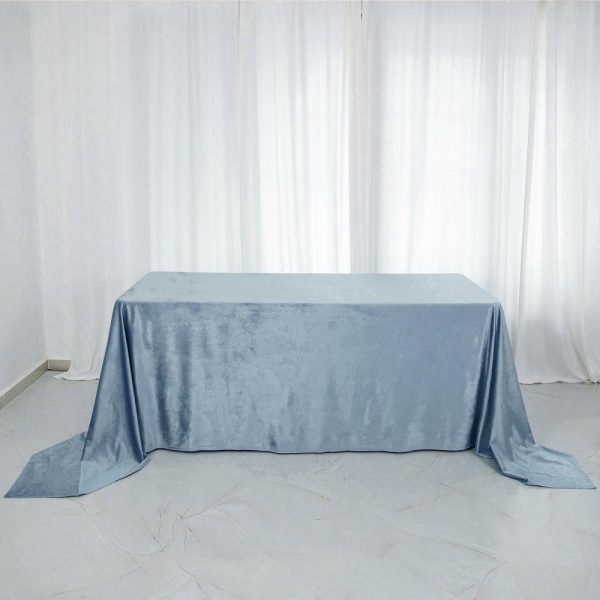 Taffeta & Velvet |  90″x132″ Dusty Blue Seamless Premium Velvet Rectangle Tablecloth, Reusable Linen for 6 Foot Table With Floor-Length Drop