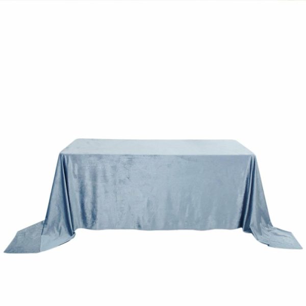 Taffeta & Velvet |  90″x132″ Dusty Blue Seamless Premium Velvet Rectangle Tablecloth, Reusable Linen for 6 Foot Table With Floor-Length Drop