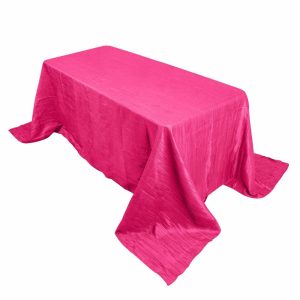 Taffeta & Velvet |  90″x132″ Fuchsia Accordion Crinkle Taffeta Seamless Rectangular Tablecloth for 6 Foot Table With Floor-Length Drop