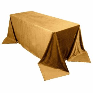 Taffeta & Velvet |  90″x132″ Gold Seamless Premium Velvet Rectangle Tablecloth, Reusable Linen for 6 Foot Table With Floor-Length Drop