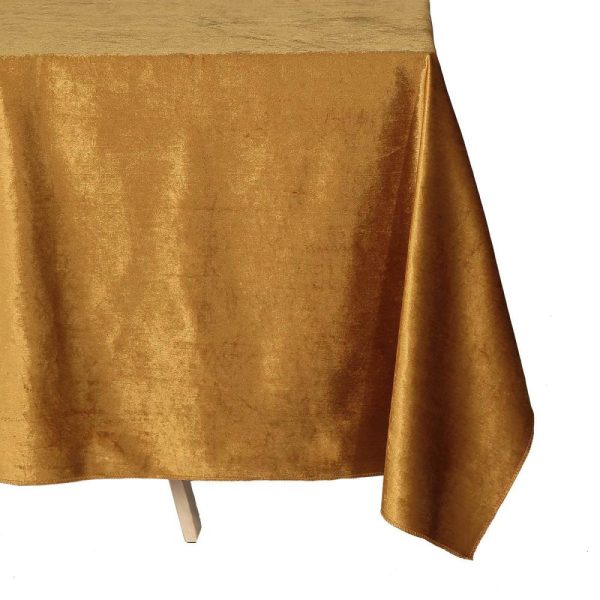 Taffeta & Velvet |  90″x132″ Gold Seamless Premium Velvet Rectangle Tablecloth, Reusable Linen for 6 Foot Table With Floor-Length Drop