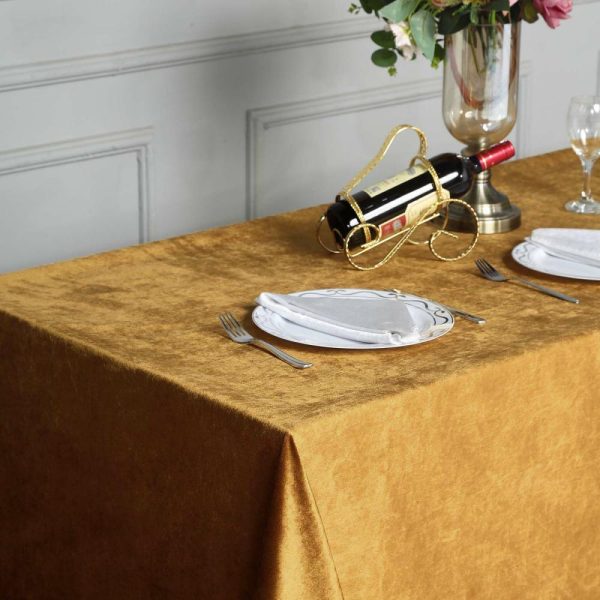 Taffeta & Velvet |  90″x132″ Gold Seamless Premium Velvet Rectangle Tablecloth, Reusable Linen for 6 Foot Table With Floor-Length Drop