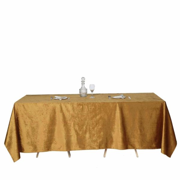 Taffeta & Velvet |  90″x132″ Gold Seamless Premium Velvet Rectangle Tablecloth, Reusable Linen for 6 Foot Table With Floor-Length Drop