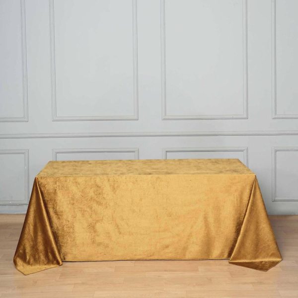 Taffeta & Velvet |  90″x132″ Gold Seamless Premium Velvet Rectangle Tablecloth, Reusable Linen for 6 Foot Table With Floor-Length Drop