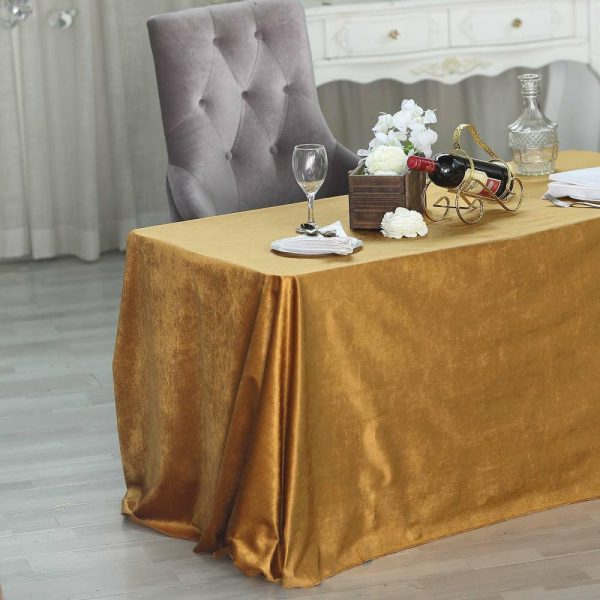 Taffeta & Velvet |  90″x132″ Gold Seamless Premium Velvet Rectangle Tablecloth, Reusable Linen for 6 Foot Table With Floor-Length Drop