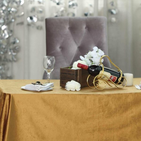 Taffeta & Velvet |  90″x132″ Gold Seamless Premium Velvet Rectangle Tablecloth, Reusable Linen for 6 Foot Table With Floor-Length Drop