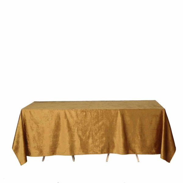 Taffeta & Velvet |  90″x132″ Gold Seamless Premium Velvet Rectangle Tablecloth, Reusable Linen for 6 Foot Table With Floor-Length Drop