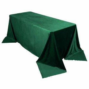 Taffeta & Velvet |  90″x132″ Hunter Emerald Green Seamless Premium Velvet Rectangle Tablecloth, Reusable Linen for 6 Foot Table With Floor-Length Drop