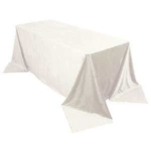 Taffeta & Velvet |  90″x132″ Ivory Seamless Premium Velvet Rectangle Tablecloth, Reusable Linen for 6 Foot Table With Floor-Length Drop