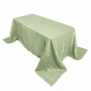 Taffeta & Velvet |  90″x132″ Sage Green Accordion Crinkle Taffeta Seamless Rectangular Tablecloth for 6 Foot Table With Floor-Length Drop