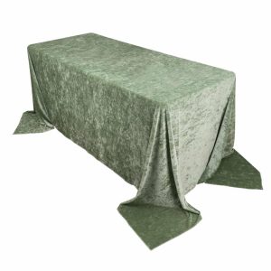 Taffeta & Velvet |  90″x132″ Sage Green Seamless Premium Crushed Velvet Rectangular Tablecloth for 6 Foot Table With Floor-Length Drop