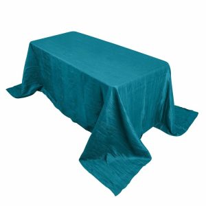 Taffeta & Velvet |  90″x132″ Teal Accordion Crinkle Taffeta Seamless Rectangular Tablecloth for 6 Foot Table With Floor-Length Drop