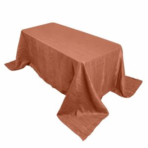 Taffeta & Velvet |  90″x132″ Terracotta (Rust) Accordion Crinkle Taffeta Seamless Rectangle Tablecloth for 6 Foot Table With Floor-Length Drop