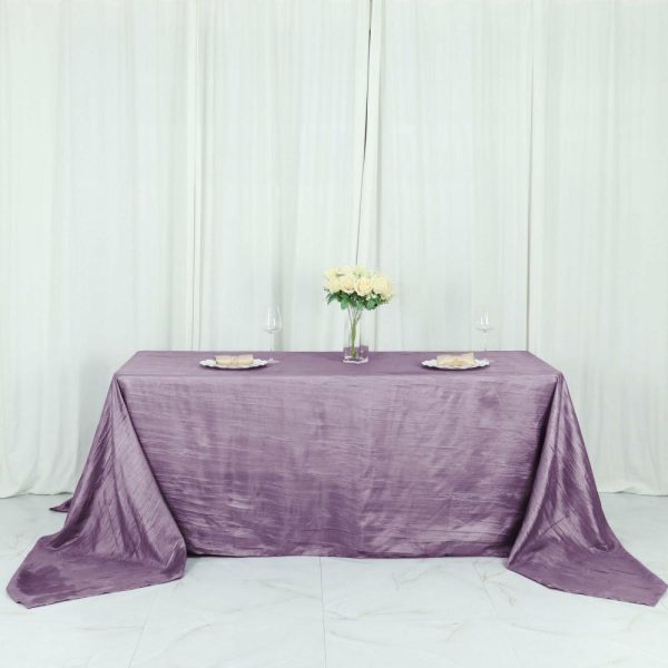 Taffeta & Velvet |  90″x132″ Violet Amethyst Accordion Crinkle Taffeta Seamless Rectangular Tablecloth for 6 Foot Table With Floor-Length Drop