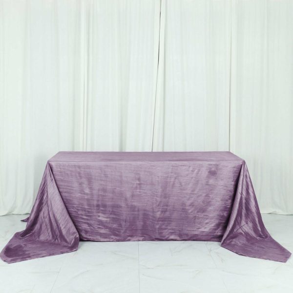 Taffeta & Velvet |  90″x132″ Violet Amethyst Accordion Crinkle Taffeta Seamless Rectangular Tablecloth for 6 Foot Table With Floor-Length Drop