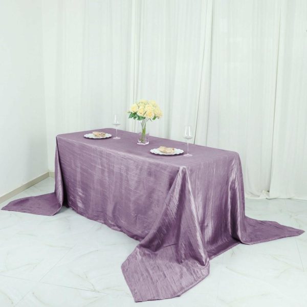 Taffeta & Velvet |  90″x132″ Violet Amethyst Accordion Crinkle Taffeta Seamless Rectangular Tablecloth for 6 Foot Table With Floor-Length Drop