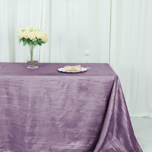 Taffeta & Velvet |  90″x132″ Violet Amethyst Accordion Crinkle Taffeta Seamless Rectangular Tablecloth for 6 Foot Table With Floor-Length Drop