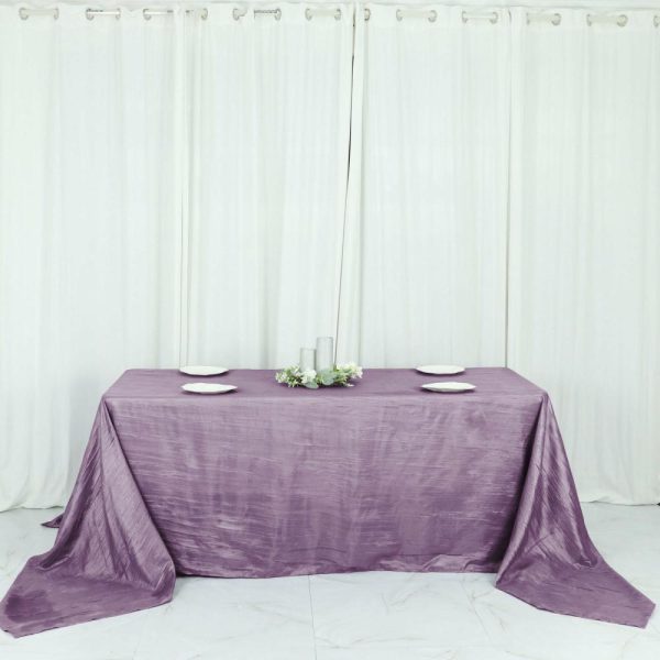 Taffeta & Velvet |  90″x132″ Violet Amethyst Accordion Crinkle Taffeta Seamless Rectangular Tablecloth for 6 Foot Table With Floor-Length Drop