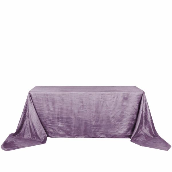 Taffeta & Velvet |  90″x132″ Violet Amethyst Accordion Crinkle Taffeta Seamless Rectangular Tablecloth for 6 Foot Table With Floor-Length Drop