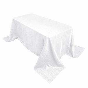 Taffeta & Velvet |  90″x132″ White Accordion Crinkle Taffeta Seamless Rectangular Tablecloth for 6 Foot Table With Floor-Length Drop