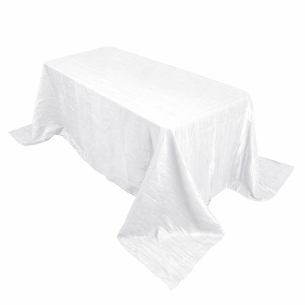 Taffeta & Velvet |  90″x132″ White Accordion Crinkle Taffeta Seamless Rectangular Tablecloth for 6 Foot Table With Floor-Length Drop