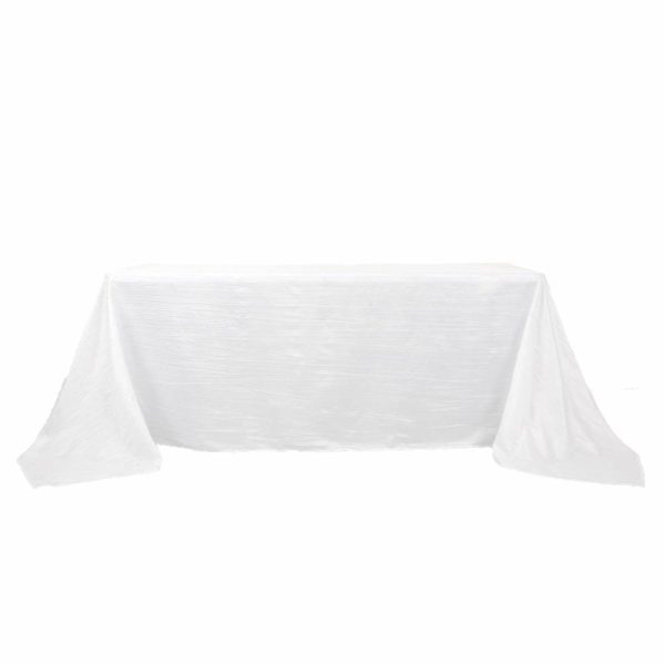 Taffeta & Velvet |  90″x132″ White Accordion Crinkle Taffeta Seamless Rectangular Tablecloth for 6 Foot Table With Floor-Length Drop