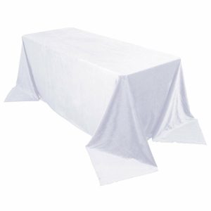 Taffeta & Velvet |  90″x132″ White Seamless Premium Velvet Rectangle Tablecloth, Reusable Linen for 6 Foot Table With Floor-Length Drop