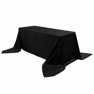 Taffeta & Velvet |  90″x156″ Black Seamless Premium Velvet Rectangle Tablecloth, Reusable Linen for 8 Foot Table With Floor-Length Drop