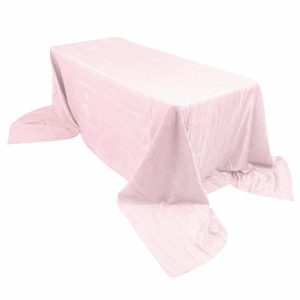 Taffeta & Velvet |  90″x156″ Blush Accordion Crinkle Taffeta Seamless Rectangular Tablecloth for 8 Foot Table With Floor-Length Drop