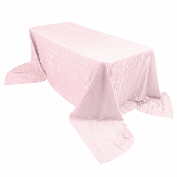 Taffeta & Velvet |  90″x156″ Blush Accordion Crinkle Taffeta Seamless Rectangular Tablecloth for 8 Foot Table With Floor-Length Drop