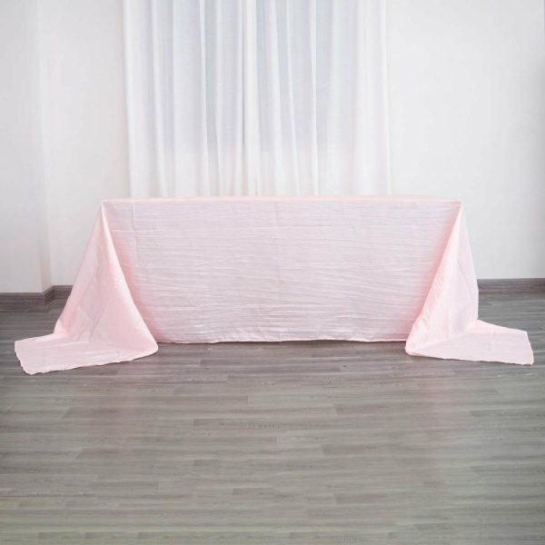 Taffeta & Velvet |  90″x156″ Blush Accordion Crinkle Taffeta Seamless Rectangular Tablecloth for 8 Foot Table With Floor-Length Drop