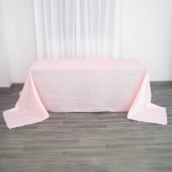 Taffeta & Velvet |  90″x156″ Blush Accordion Crinkle Taffeta Seamless Rectangular Tablecloth for 8 Foot Table With Floor-Length Drop