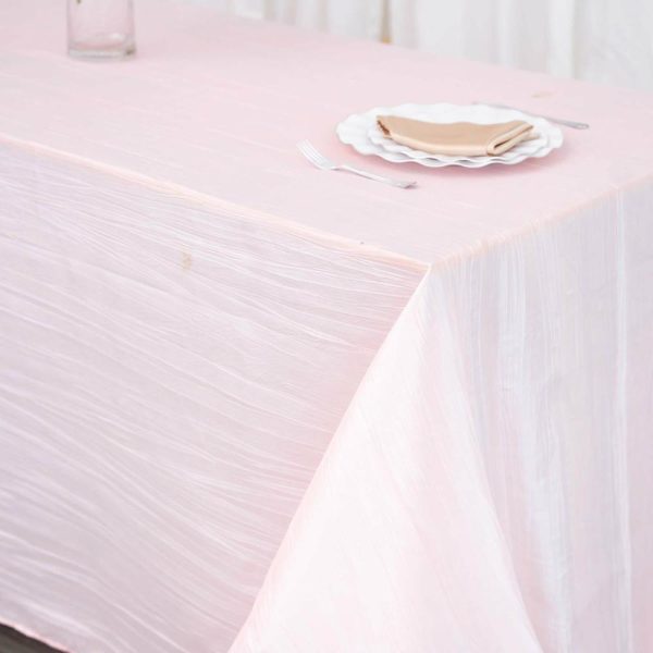 Taffeta & Velvet |  90″x156″ Blush Accordion Crinkle Taffeta Seamless Rectangular Tablecloth for 8 Foot Table With Floor-Length Drop