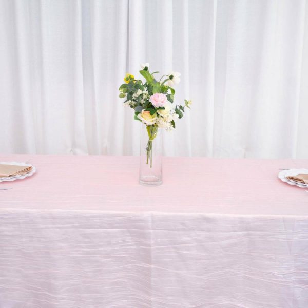 Taffeta & Velvet |  90″x156″ Blush Accordion Crinkle Taffeta Seamless Rectangular Tablecloth for 8 Foot Table With Floor-Length Drop