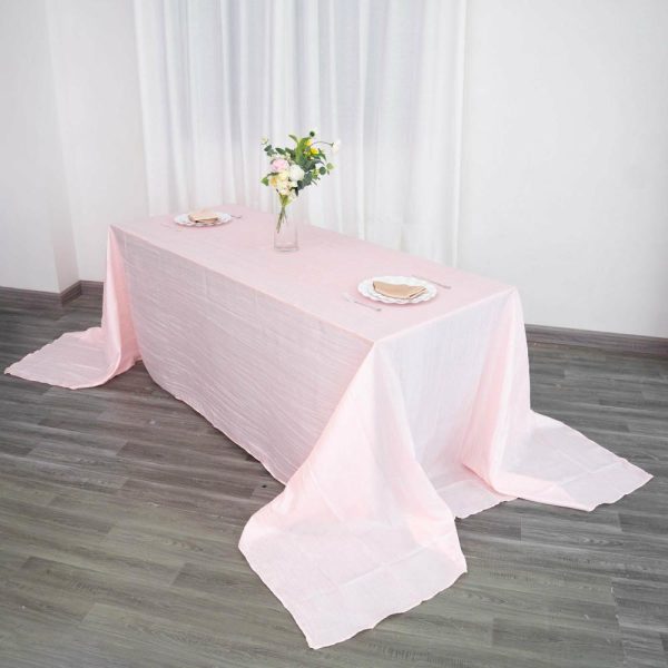 Taffeta & Velvet |  90″x156″ Blush Accordion Crinkle Taffeta Seamless Rectangular Tablecloth for 8 Foot Table With Floor-Length Drop