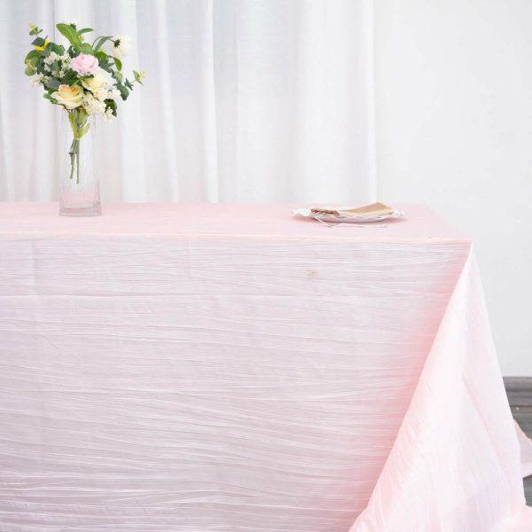 Taffeta & Velvet |  90″x156″ Blush Accordion Crinkle Taffeta Seamless Rectangular Tablecloth for 8 Foot Table With Floor-Length Drop